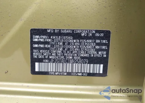 2021 Subaru Crosstrek Premium из США, поврежденный, VIN JF2GTAEC1MH258079